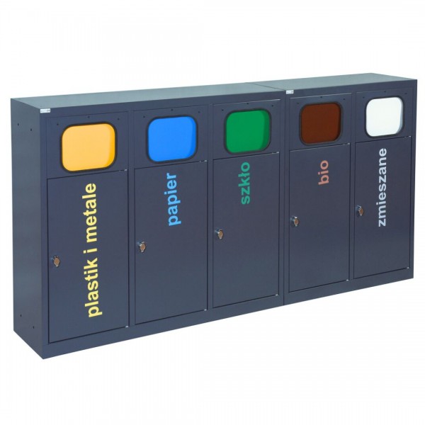 5-module waste segregation station Eco Estri 5 x 60L with flaps 5-module waste segregation station Eco Estri 5 x 60L with flaps