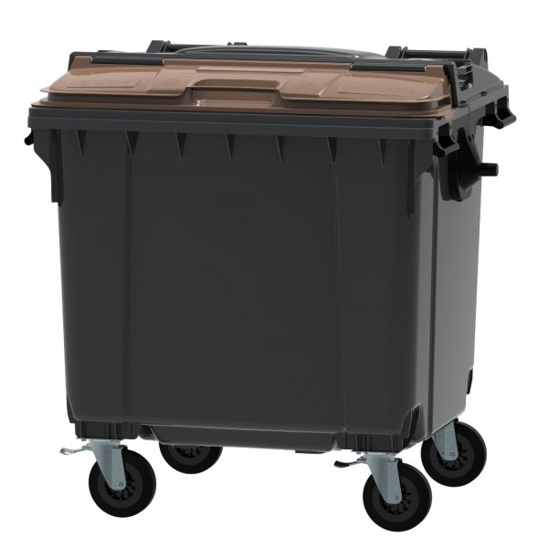 4-wheel waste container 1100 L ESE Split Lid with ”flap in flap" brown 4-wheel waste container 1100 L ESE Split Lid with ”flap in flap" brown