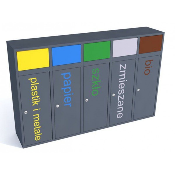 Waste segregation station Esterno 5 x 40L with flaps Waste segregation station Esterno 5 x 40L with flaps