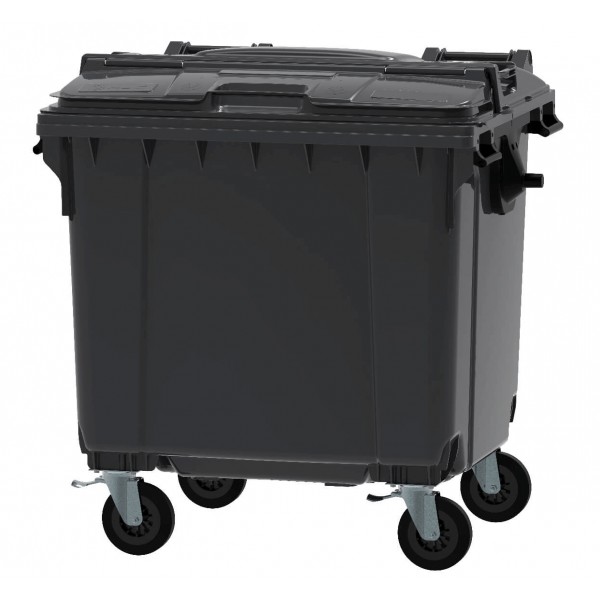 4-wheel waste container 1100 L ESE Split Lid with ”flap in flap" black 4-wheel waste container 1100 L ESE Split Lid with ”flap in flap" black