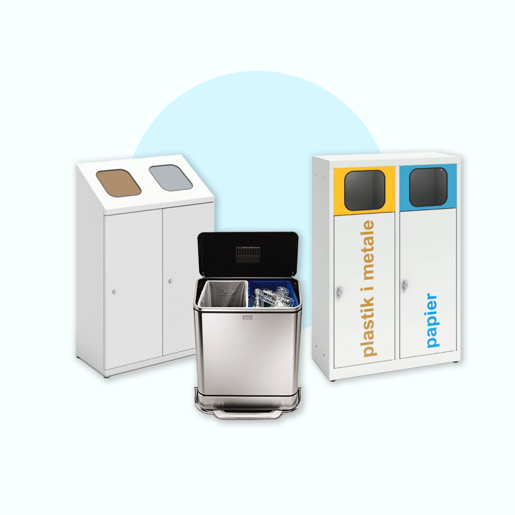 Double compartment bins, 2-compartment waste segregation bins.