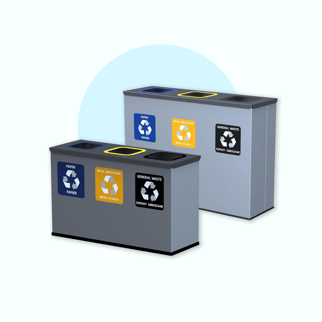 3-compartment waste segregation bins, three-compartment trash bins.
