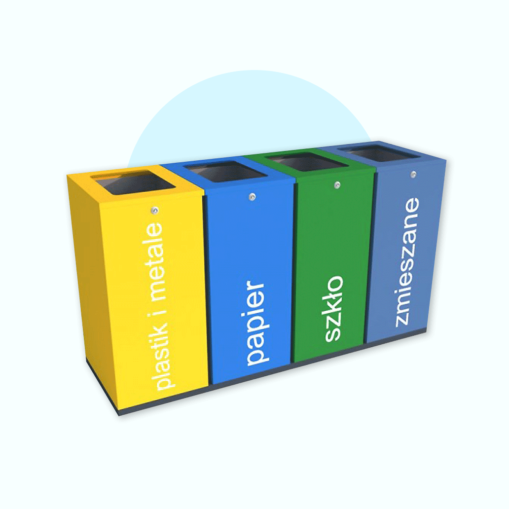 4-compartment waste segregation bins, four-compartment trash bins.