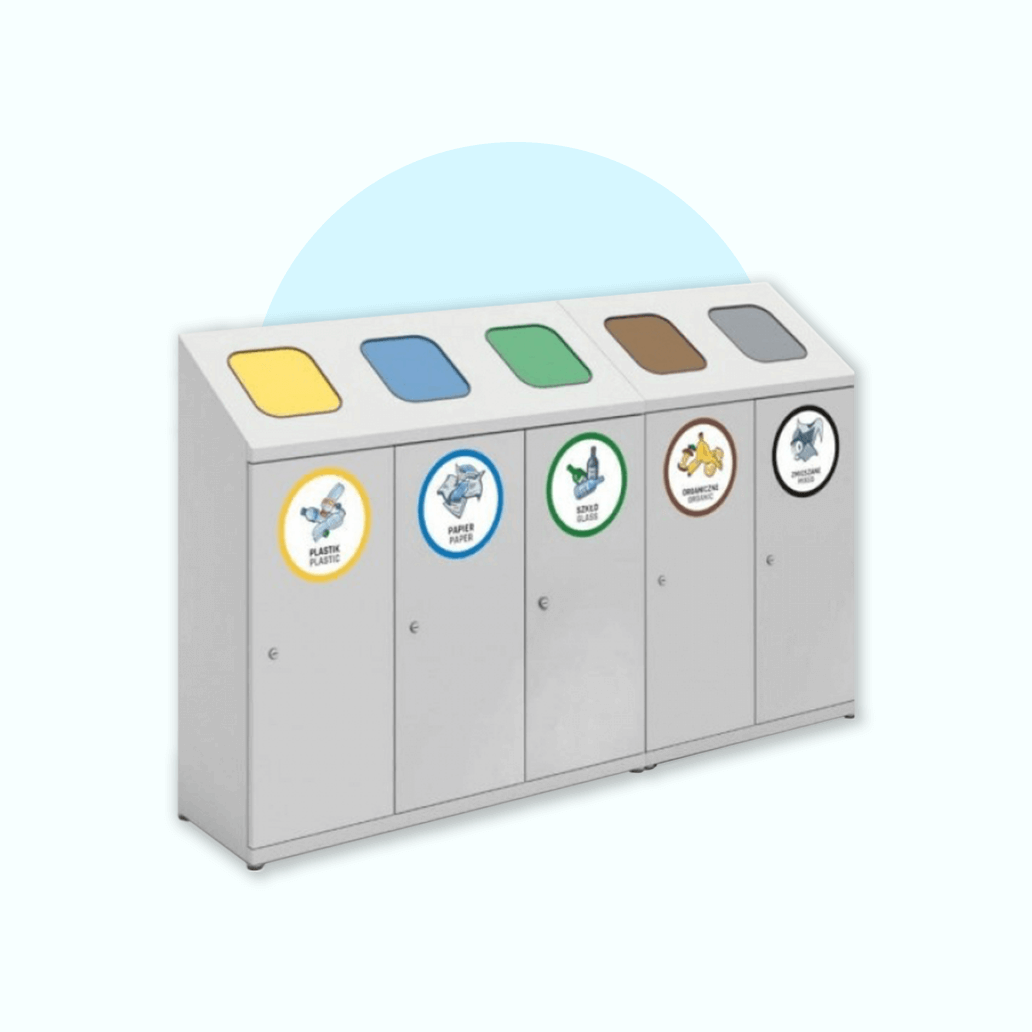 5-compartment waste segregation bins, bins for 5 fractions, 5 waste containers.