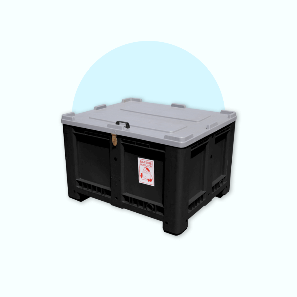 Battery containers, used battery containers, battery crates.